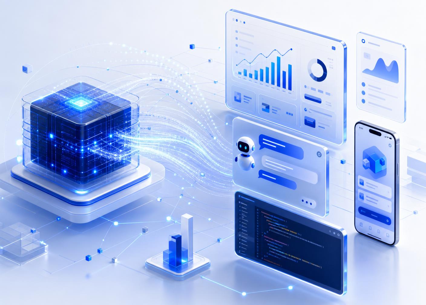 Information flowing through connected technology nodes and forming application interfaces